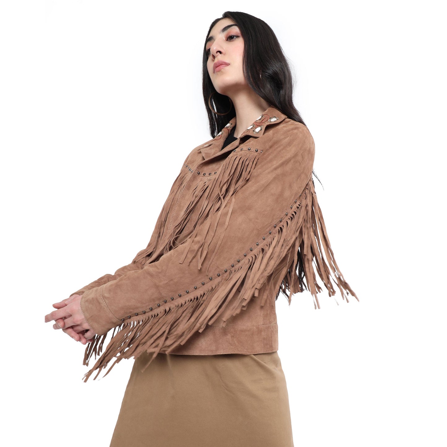 Myra Fringe Embroidered Leather Jacket