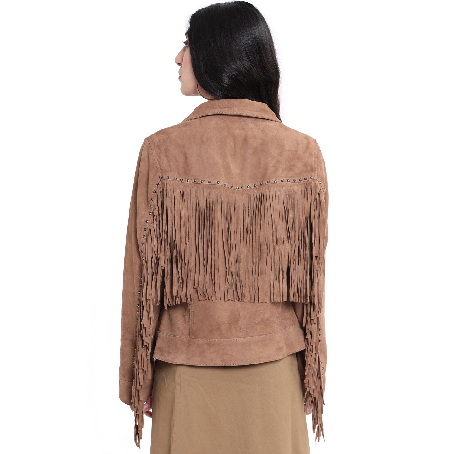 Myra Fringe Embroidered Leather Jacket