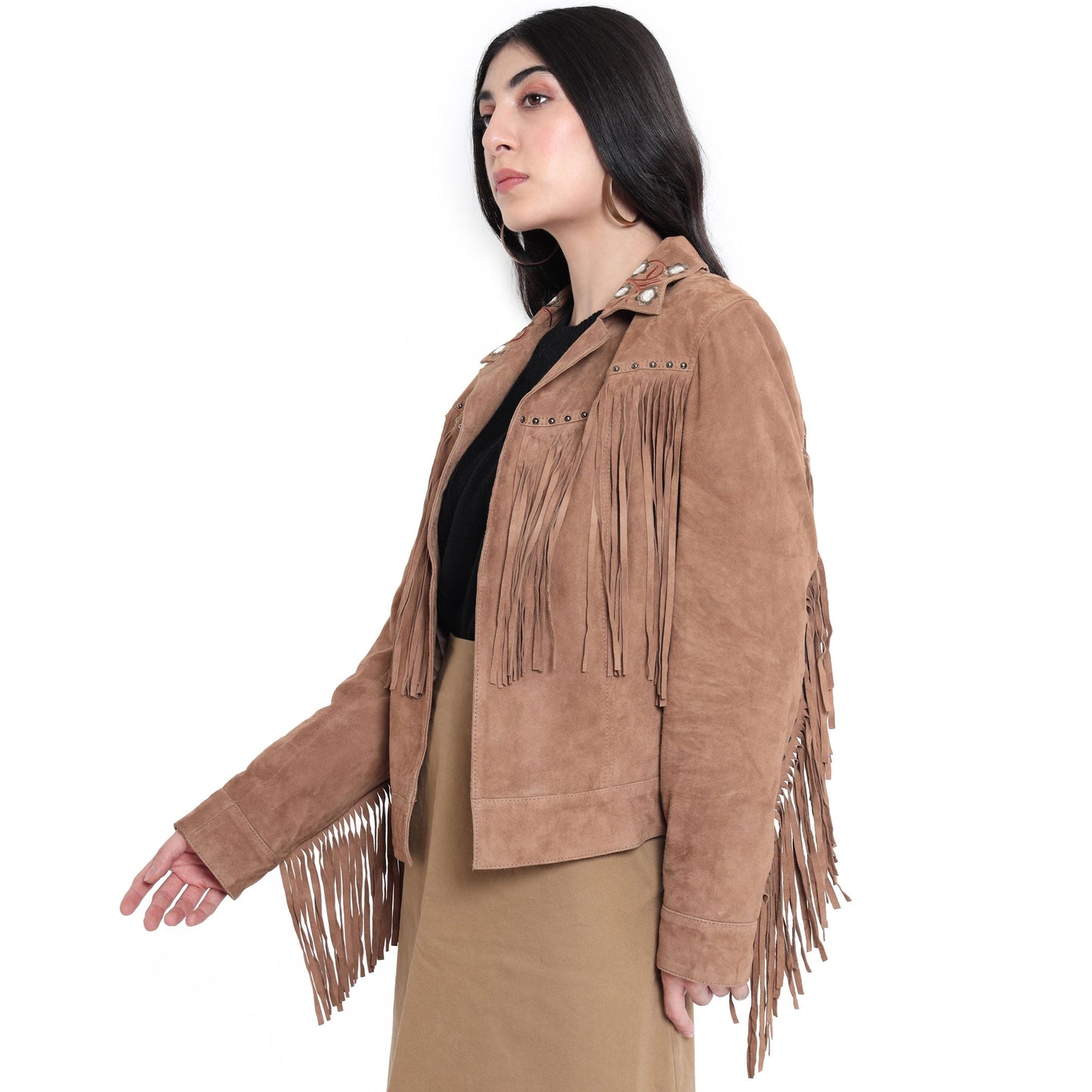 Myra Fringe Embroidered Leather Jacket