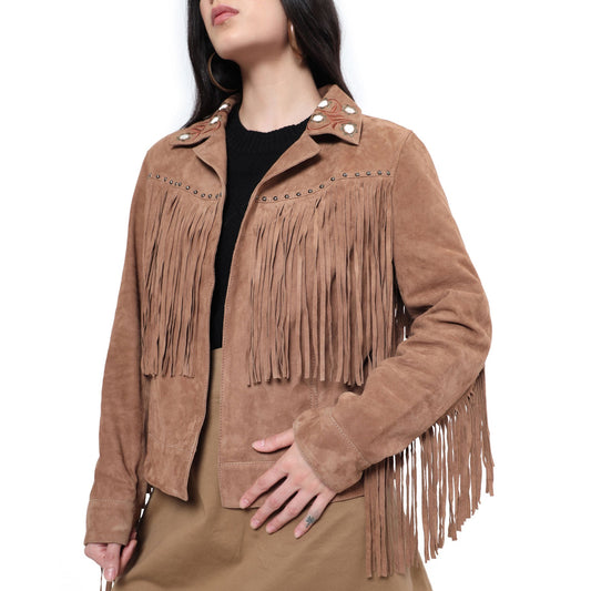 Myra Fringe Embroidered Leather Jacket