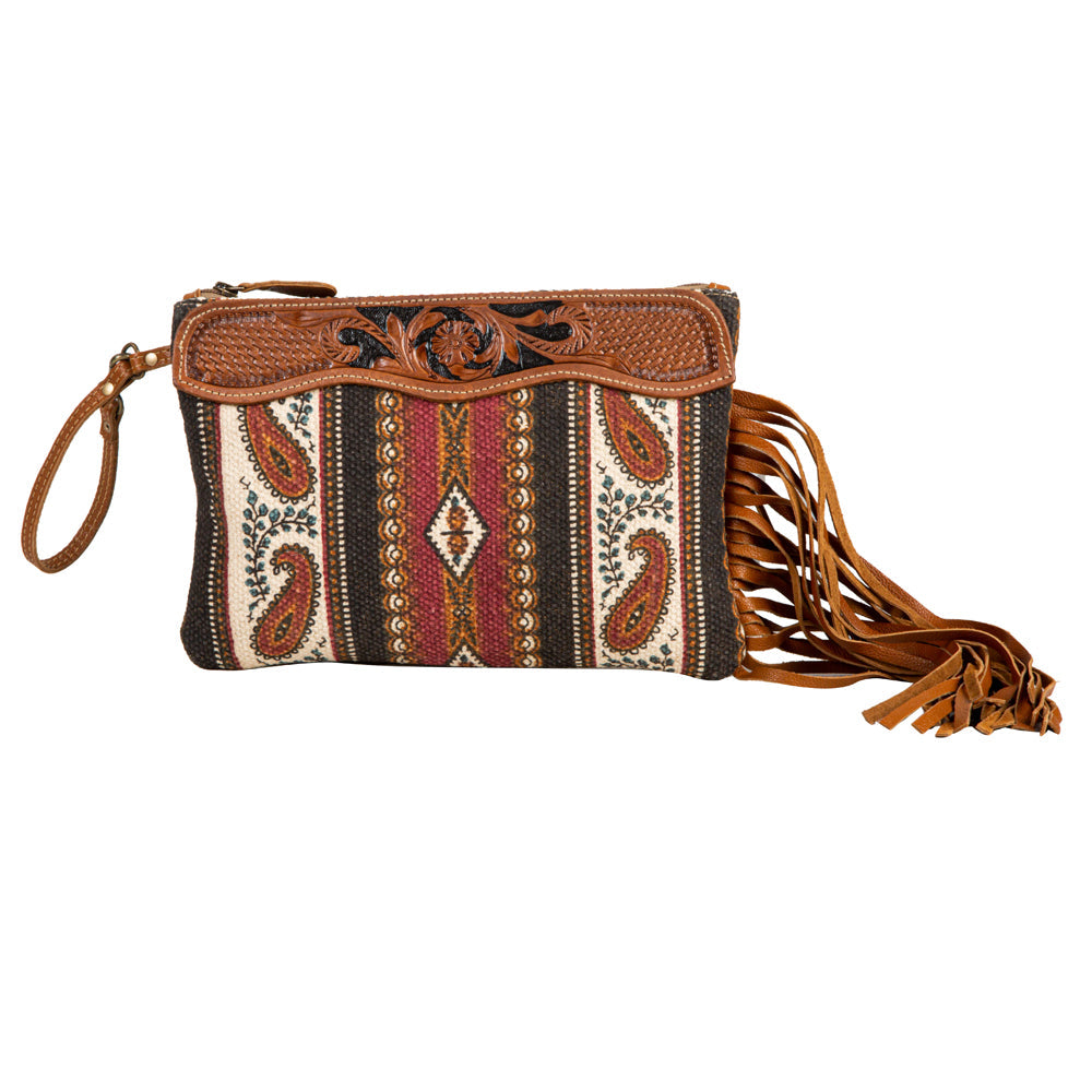 Myra Mojave Paisley Fringed Hand-Tooled Bag