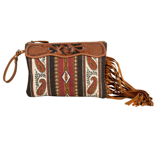 Myra Mojave Paisley Fringed Hand-Tooled Bag