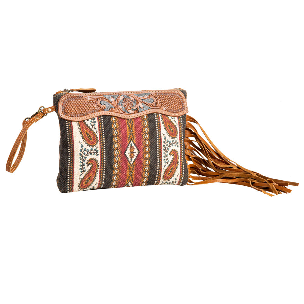 Myra Mojave Paisley Fringed Hand-Tooled Bag