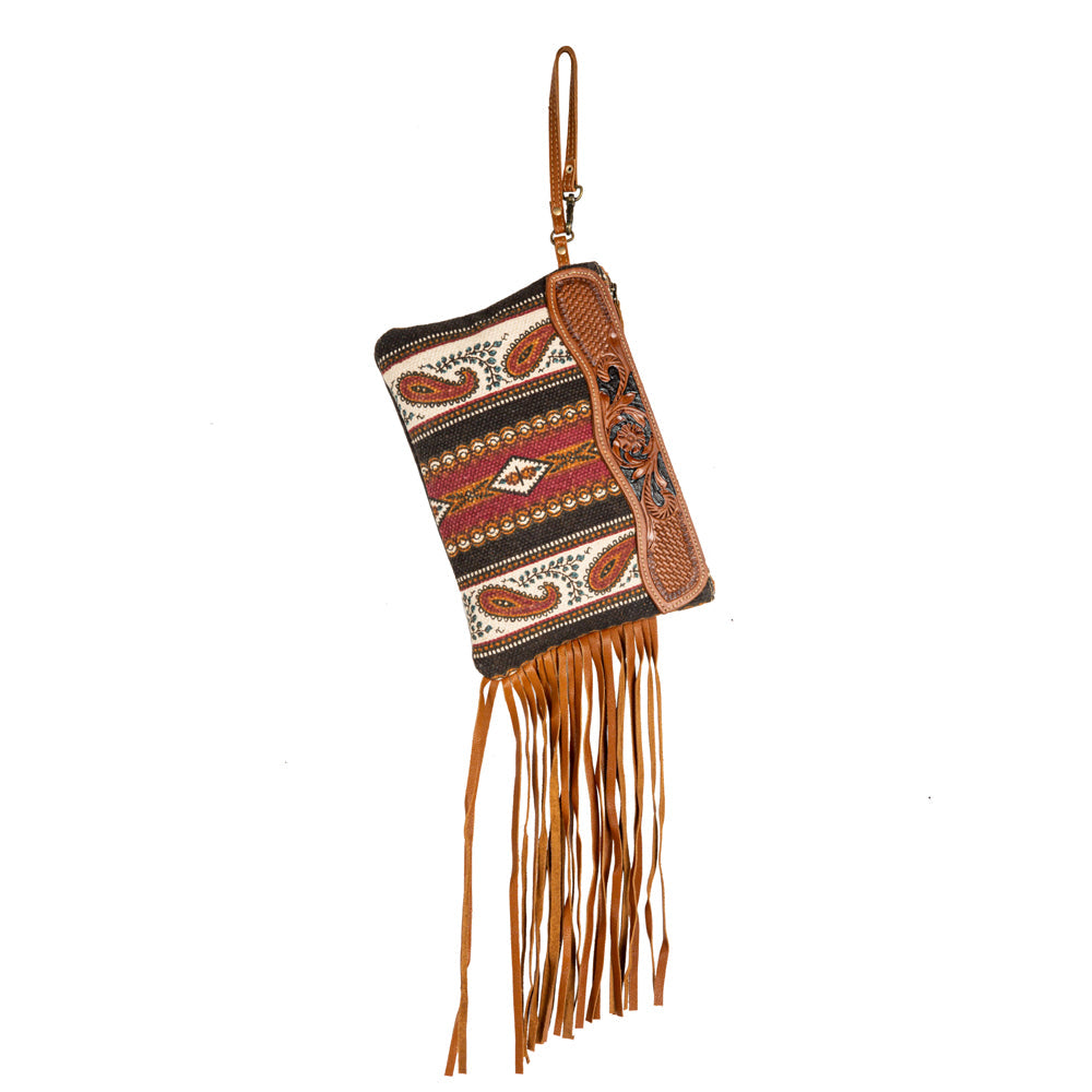 Myra Mojave Paisley Fringed Hand-Tooled Bag