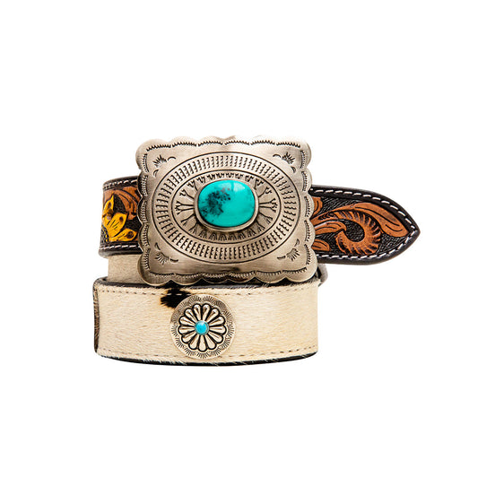 Myra Klepto Hand-Tooled Concho Hair on Hide Women's Belt
