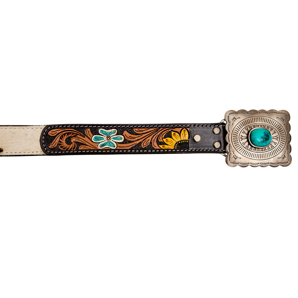 Myra Klepto Hand-Tooled Concho Hair on Hide Women's Belt