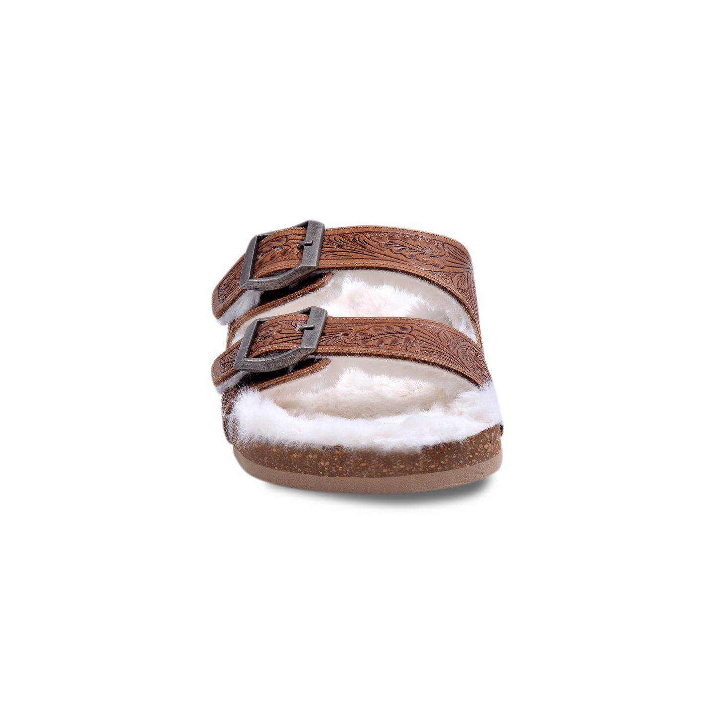 Myra Prairie Winds Hand-tooled Fur Comfort Leather Sandals
