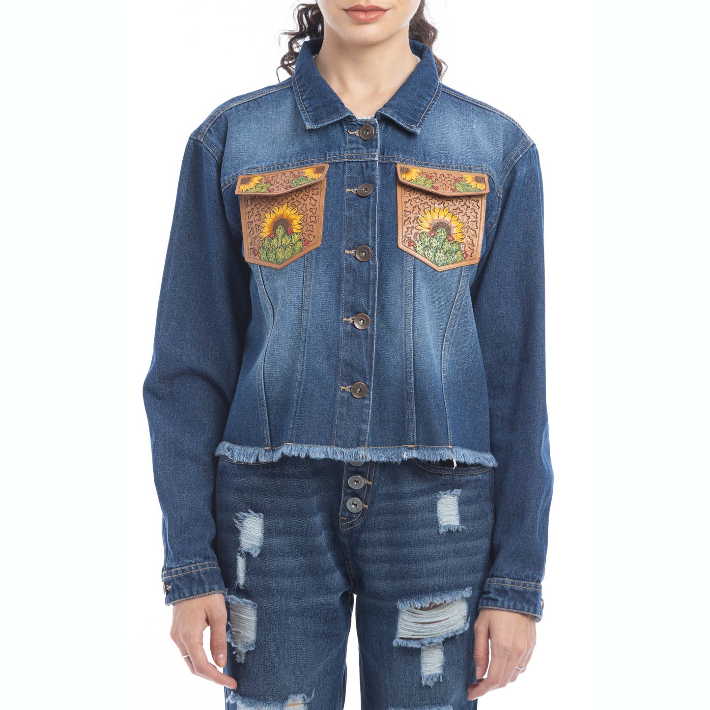 Myra Azalea Prairie Cactus Accent Denim Jacket