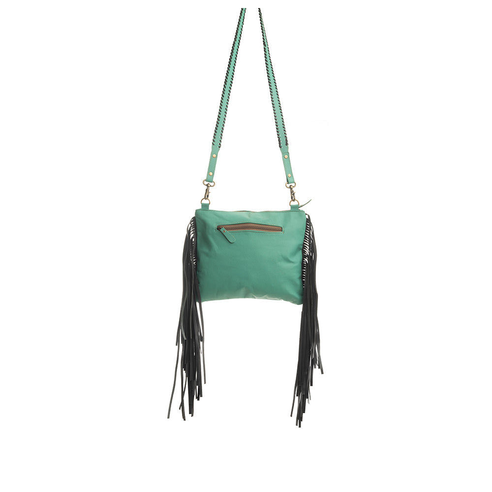 Myra Millstone Fringed Hand-Tooled Bag in Teal