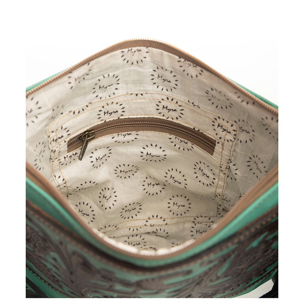 Myra Millstone Fringed Hand-Tooled Bag in Teal
