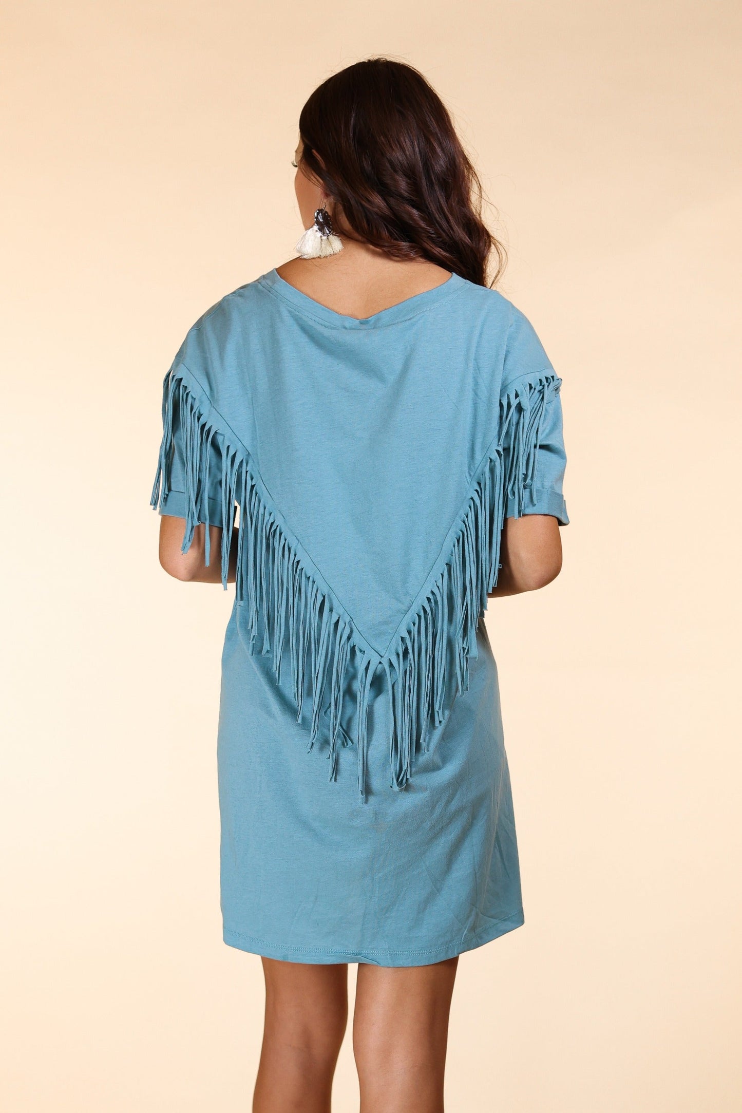 Just Leave Her Wild Fringe T-Shirt Dress, Sage Plus Size