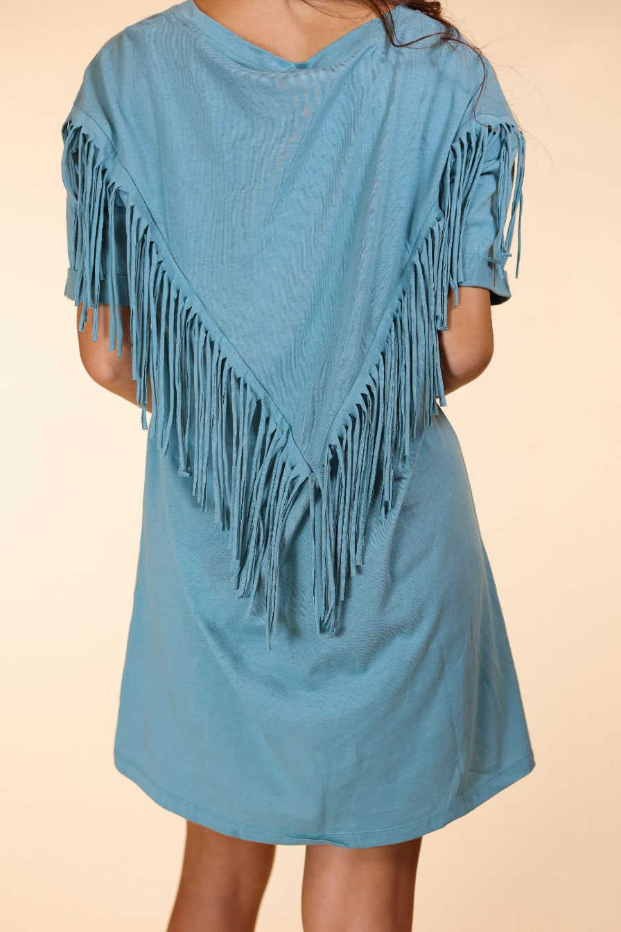 Just Leave Her Wild Fringe T-Shirt Dress, Sage Plus Size