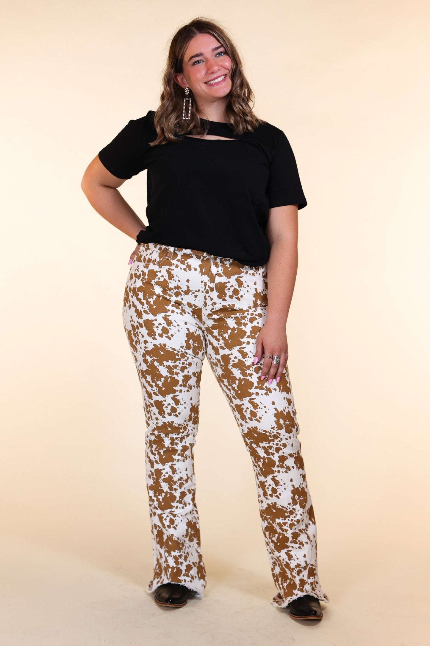 The Sadie Cowhide Flare With Fray Hem 34" inseam