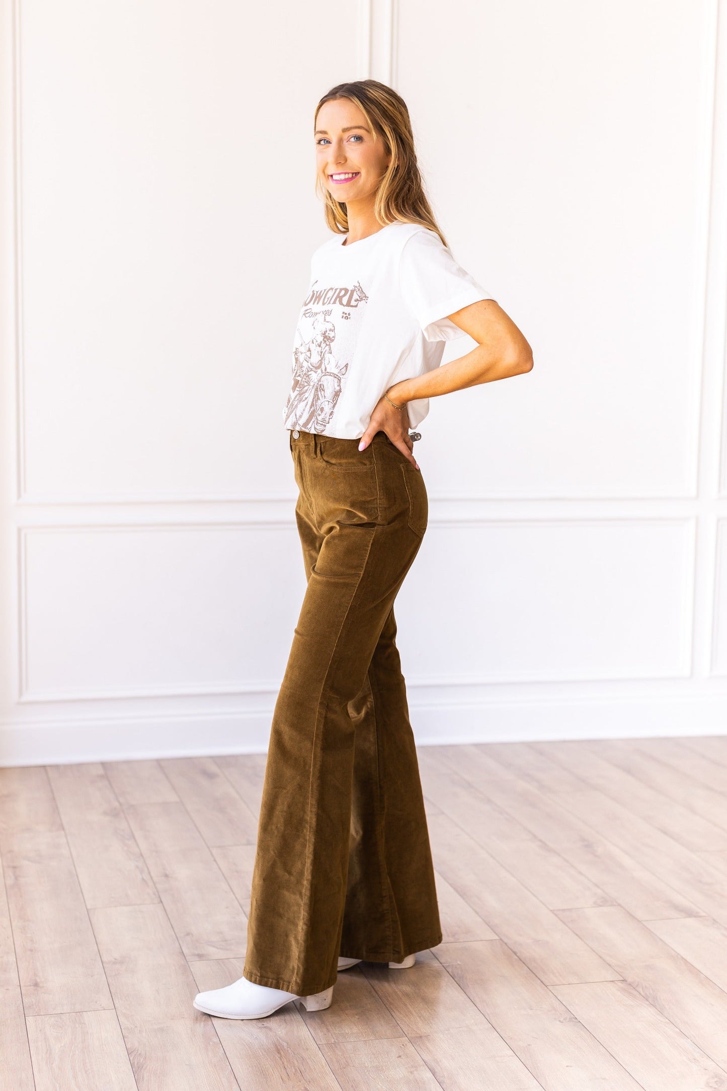The Josephine Tan Corduroy Flare Pants