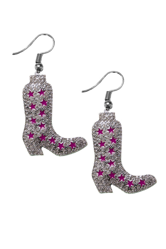 Rhinestone Pink Cowboy Boot Earrings
