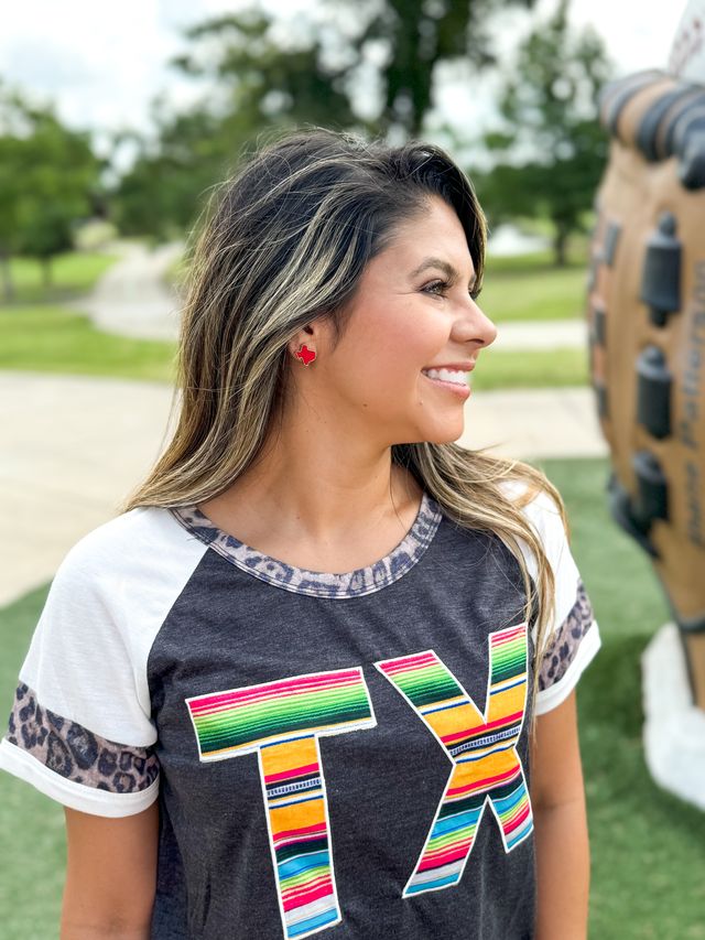 Serape TX on Grey Raglan with Leopard Accents