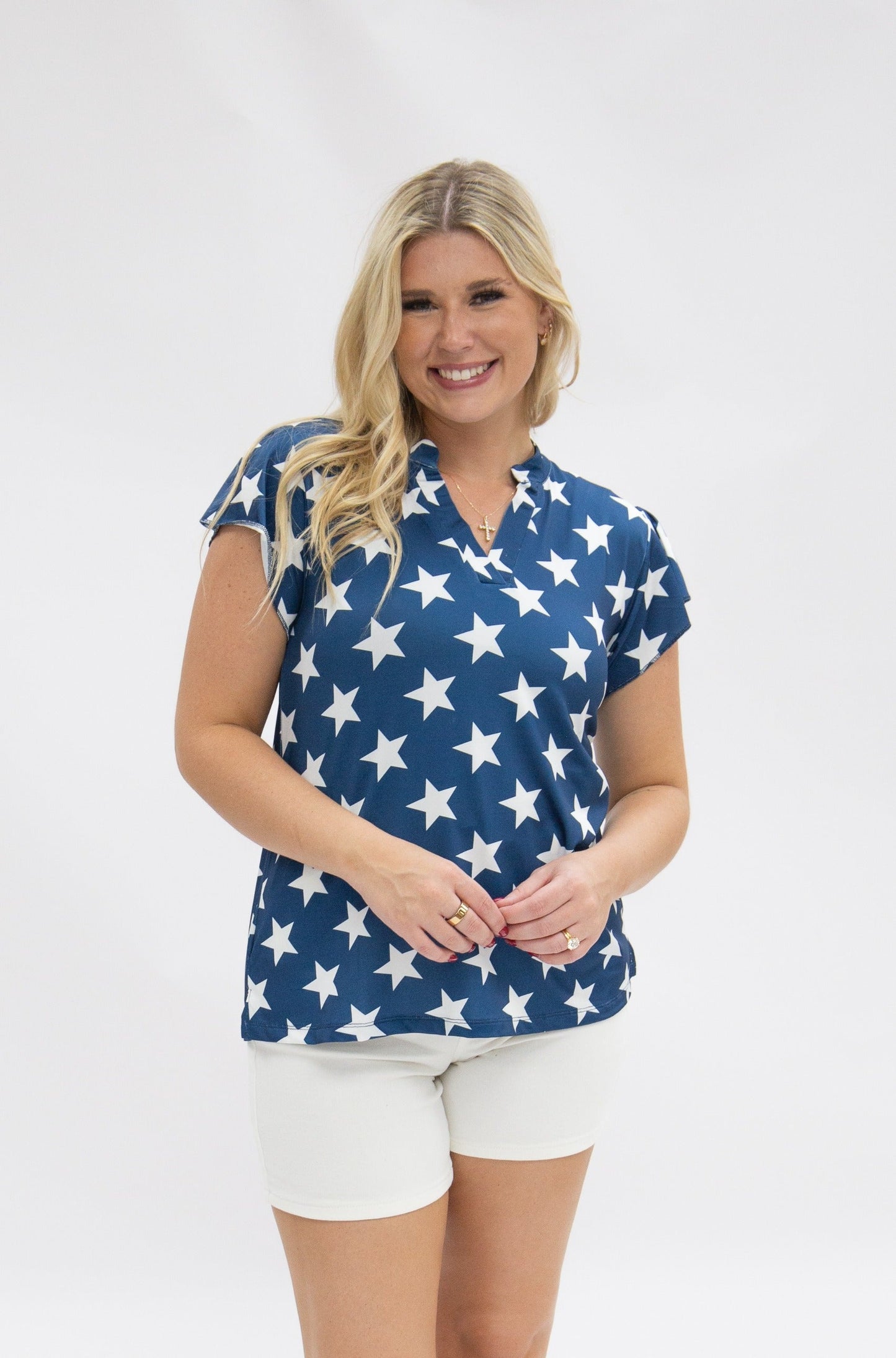 The Nicole Patriotic V-Neck Top, Stars