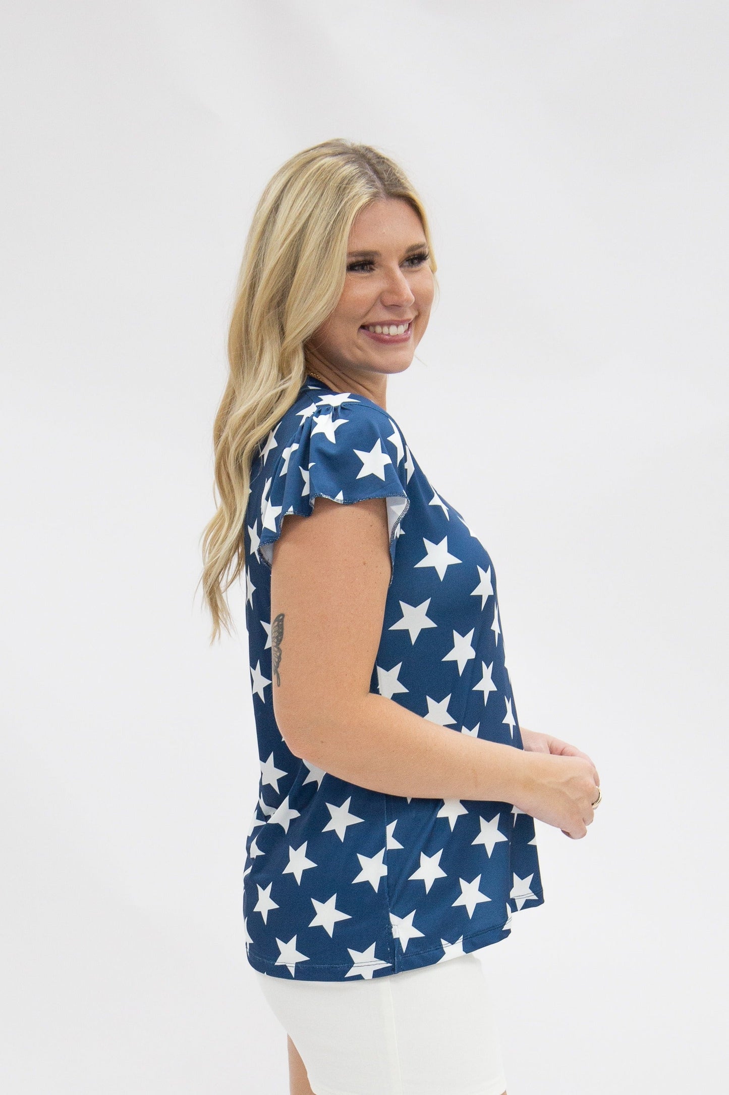 The Nicole Patriotic V-Neck Top, Stars