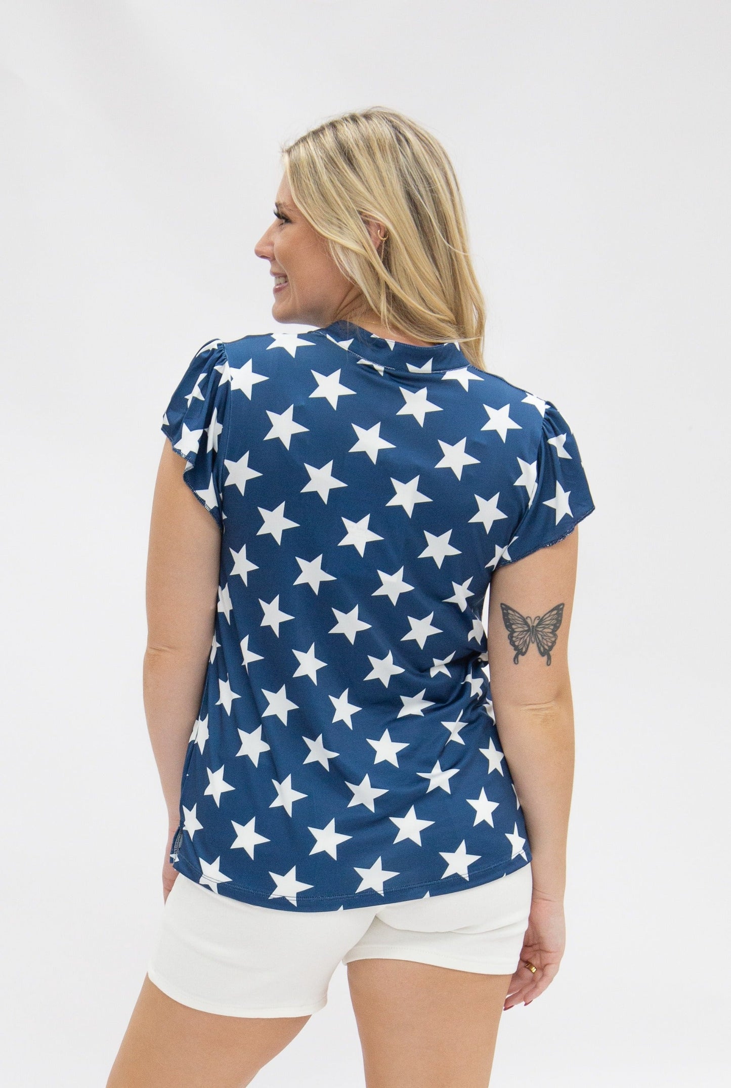The Nicole Patriotic V-Neck Top, Stars