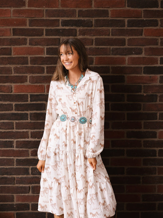 Western Horse Print Shirt Dress