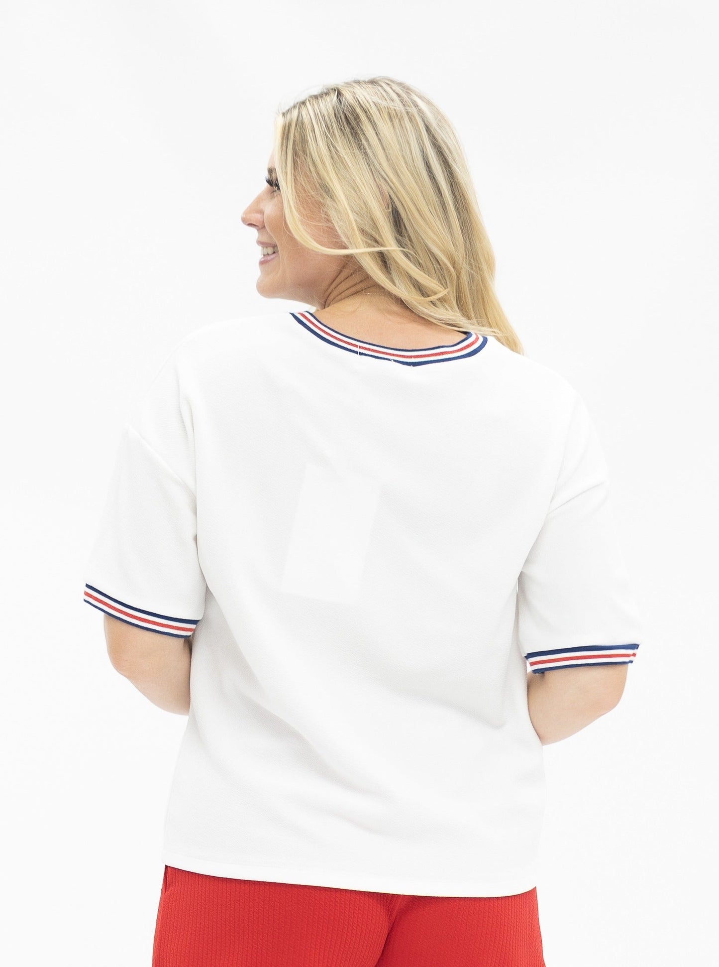 Sequin Americana Elements on V-Neck Top