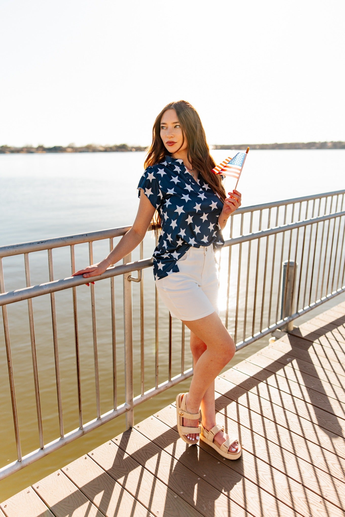 The Nicole Patriotic V-Neck Top, Stars