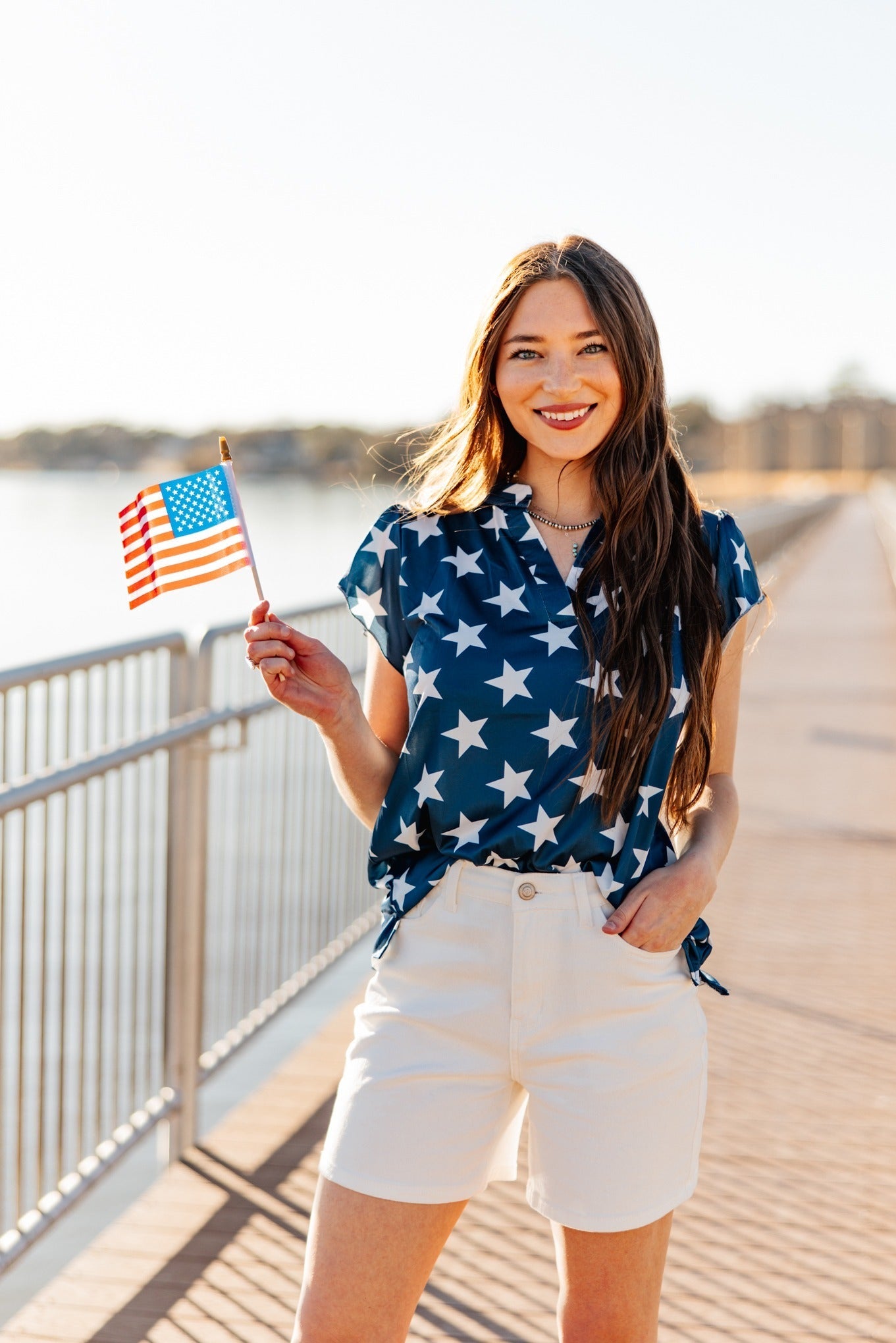 The Nicole Patriotic V-Neck Top, Stars
