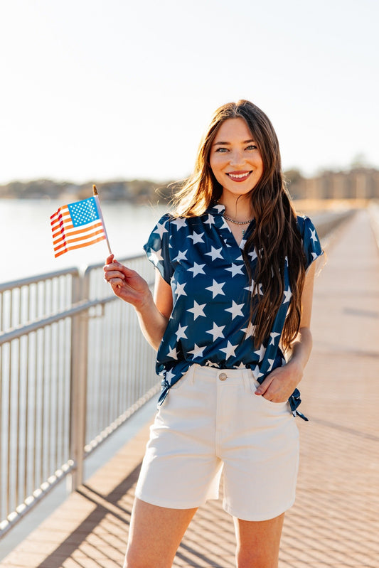 The Nicole Patriotic V-Neck Top, Stars