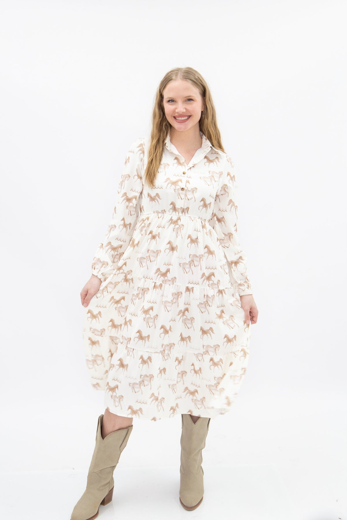 Western Horse Print Shirt Dress