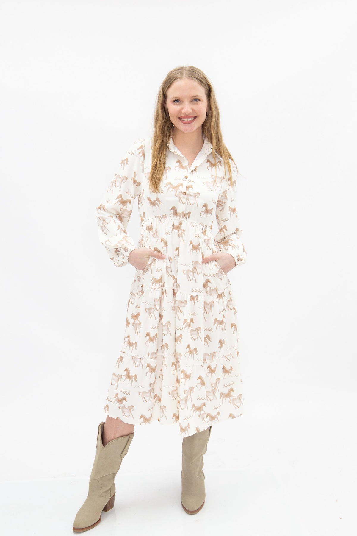Western Horse Print Shirt Dress