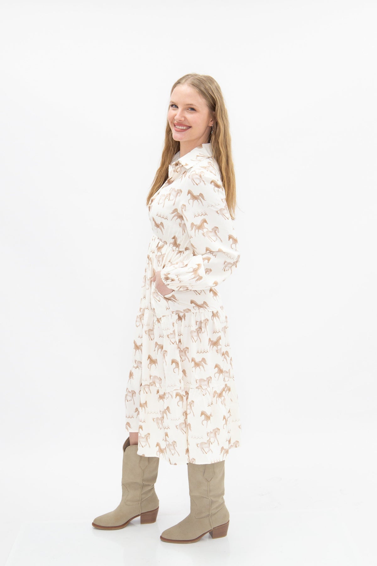 Western Horse Print Shirt Dress