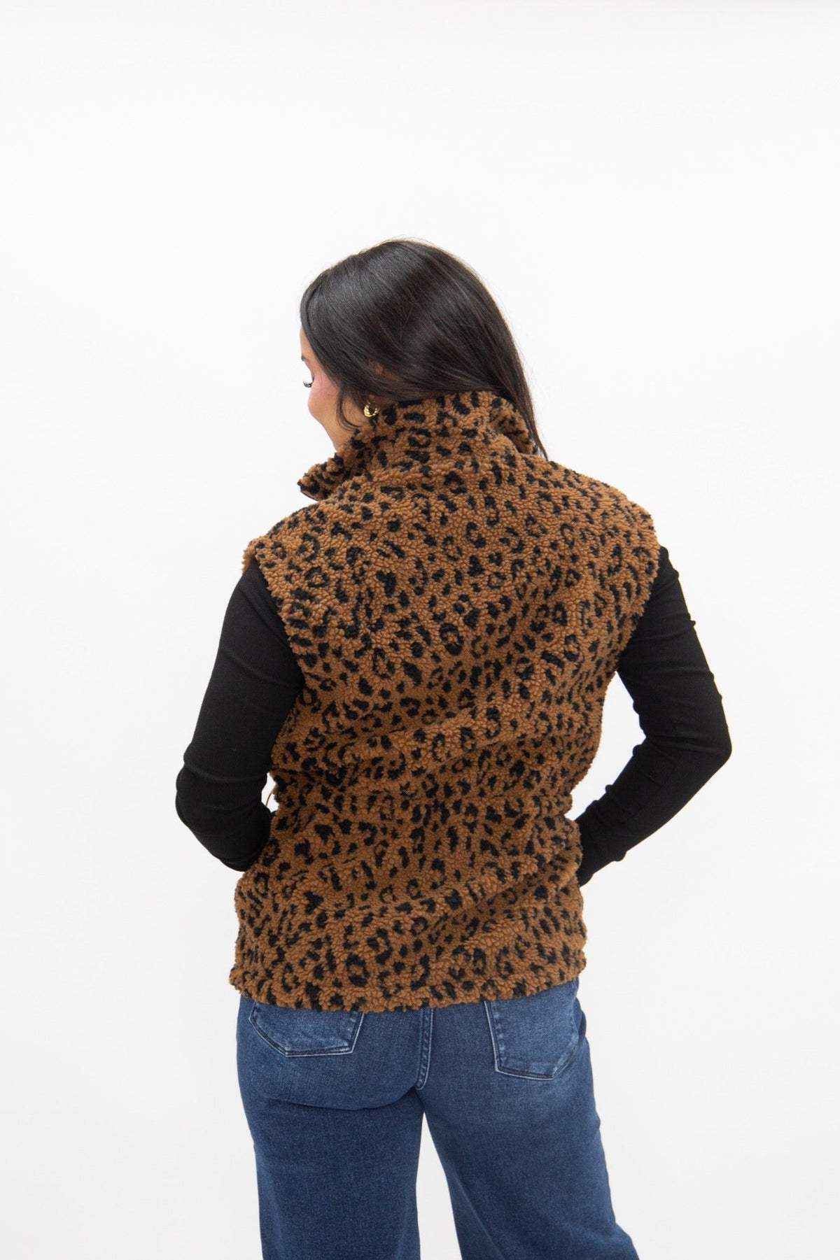 Leopard Sherpa Reversible Zip Puffy Vest