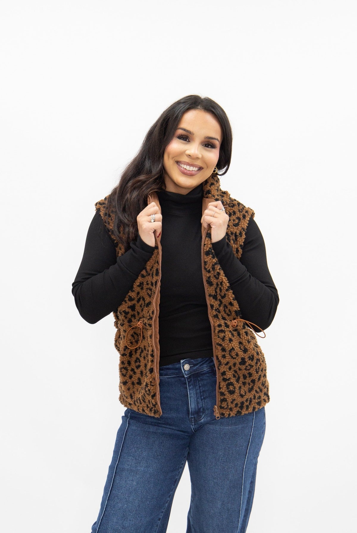 Leopard Sherpa Reversible Zip Puffy Vest