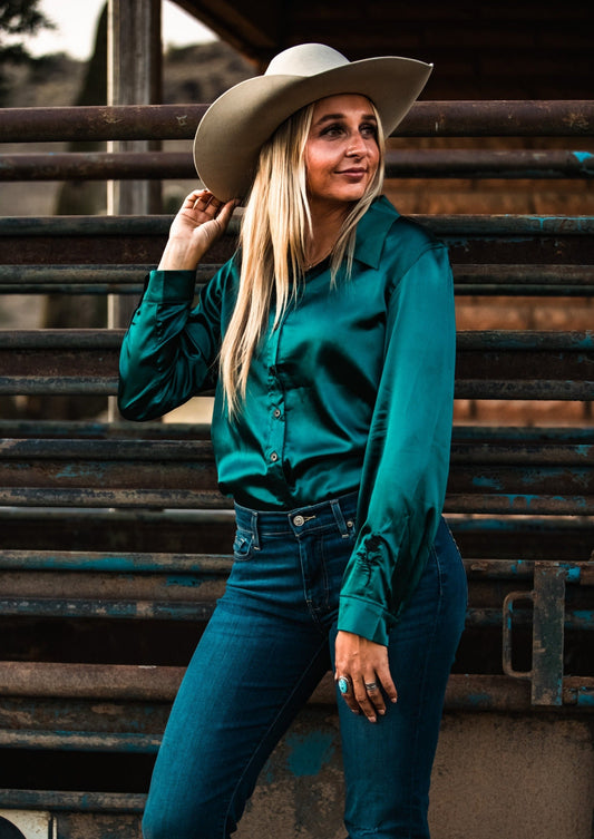 EMERALD SATIN RODEO SHIRT