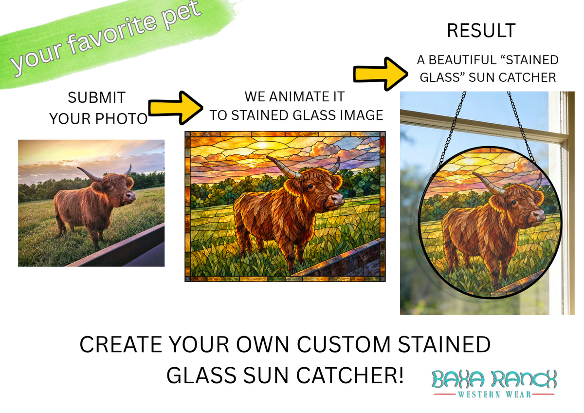 Baha Ranch Customizable Personalized Stained Glass Suncatcher 9.8" x 9.8" - Create Your Own Made in America