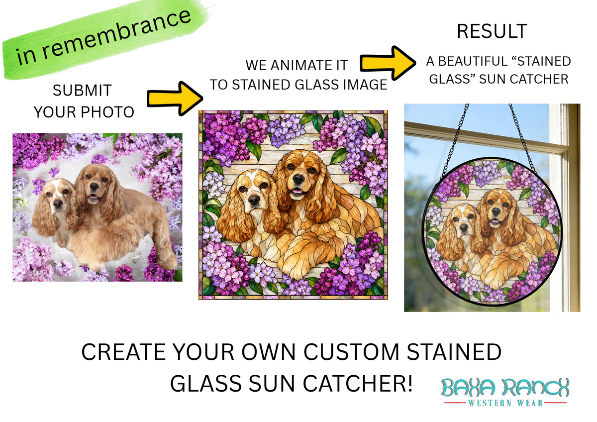 Baha Ranch Customizable Personalized Stained Glass Suncatcher 9.8" x 9.8" - Create Your Own Made in America