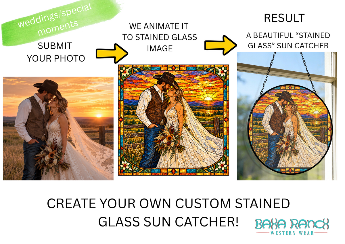 Baha Ranch Customizable Personalized Stained Glass Suncatcher 9.8" x 9.8" - Create Your Own Made in America