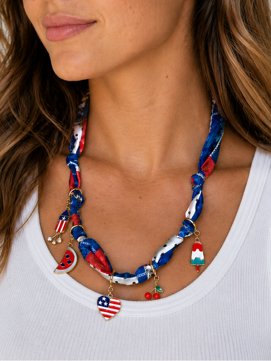 Scarf Necklace with Patriotic Charms