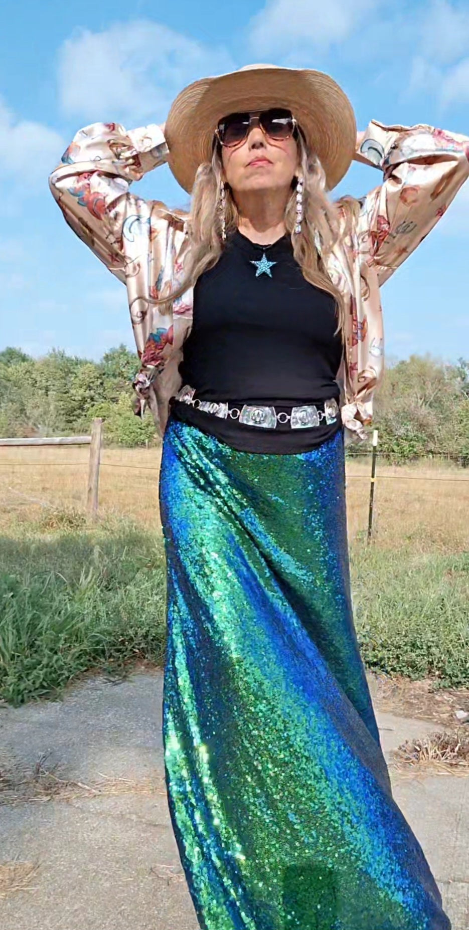 Teal sequin 2025 maxi skirt