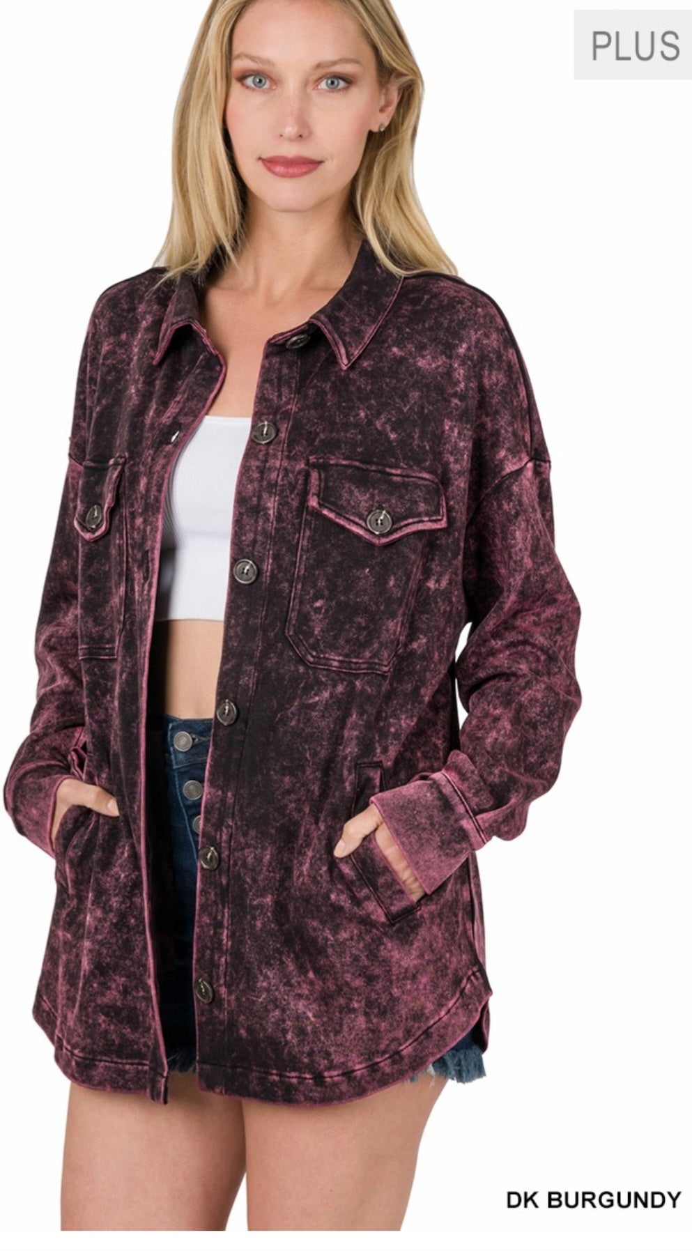 Mineral Washed Plus Size Shacket choice of colors
