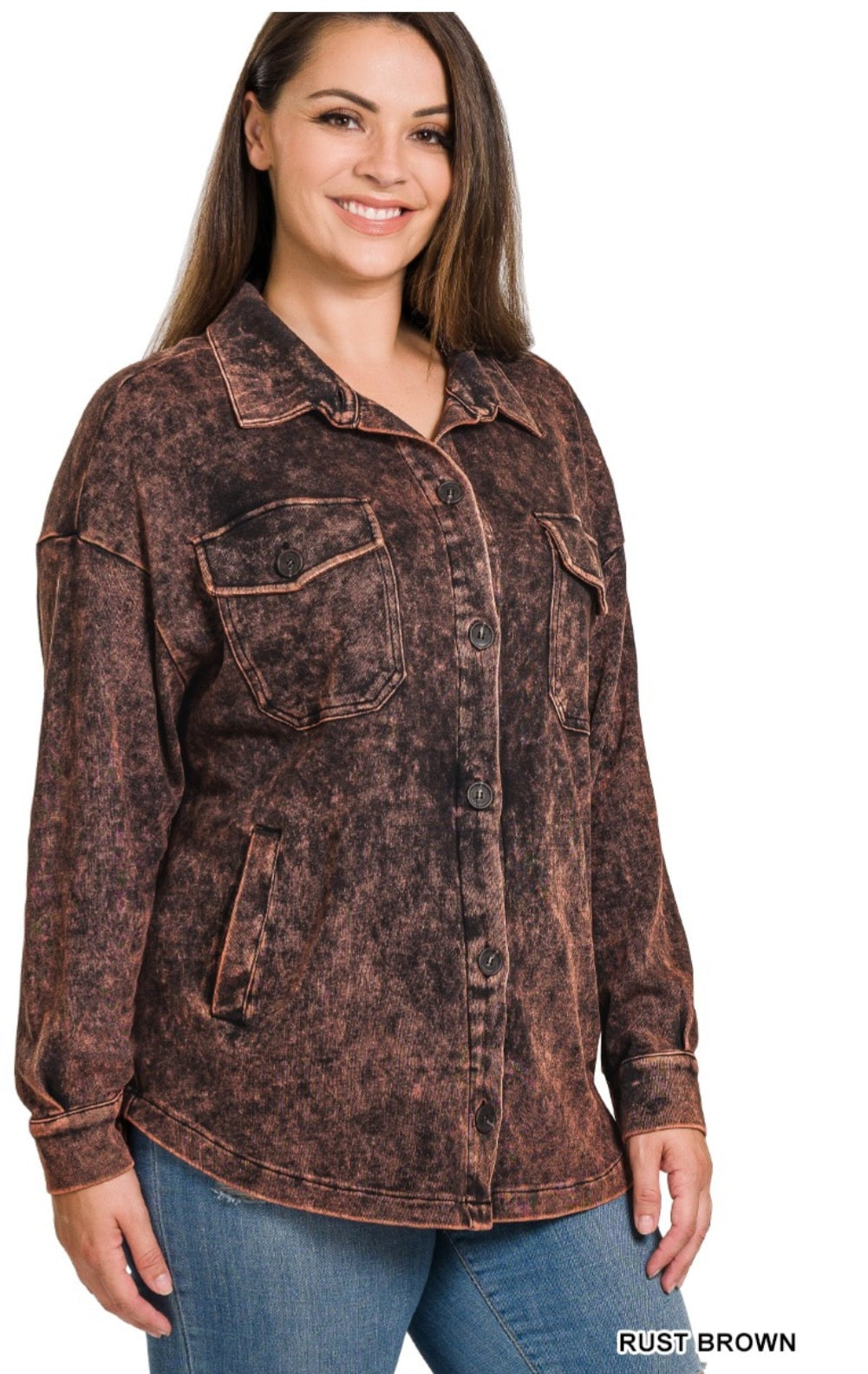 Mineral Washed Plus Size Shacket choice of colors