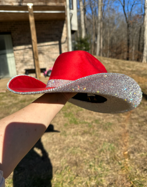 Rhinestone Cowgirl Cherry Red Suede Hat