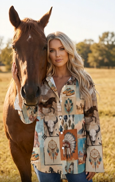 Baha Ranch Bohemian Cowgirl Button Up Blouse