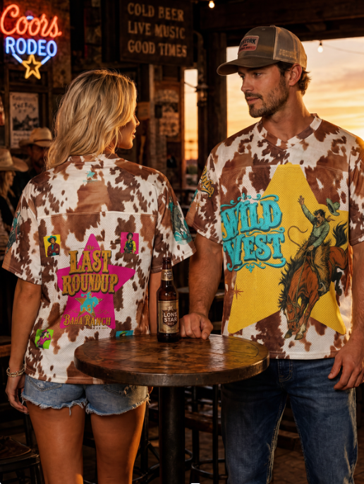 Baha Ranch Cow Print Wild West Boxy football jersey