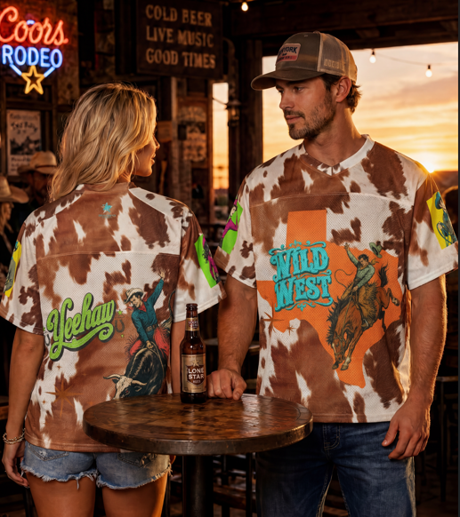 Baha Ranch Cow Print Vintage Rodeo Boxy football jersey