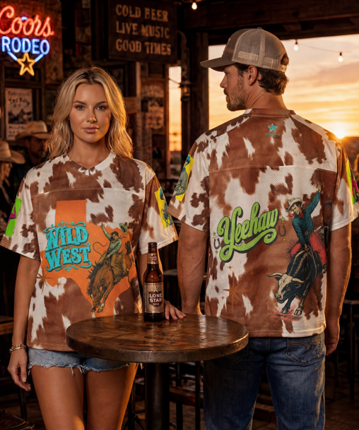 Baha Ranch Cow Print Vintage Rodeo Boxy football jersey