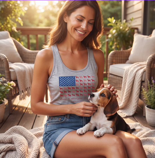 Save The Beagles Fundraiser USA Flag Women’s fitted racerback tank top