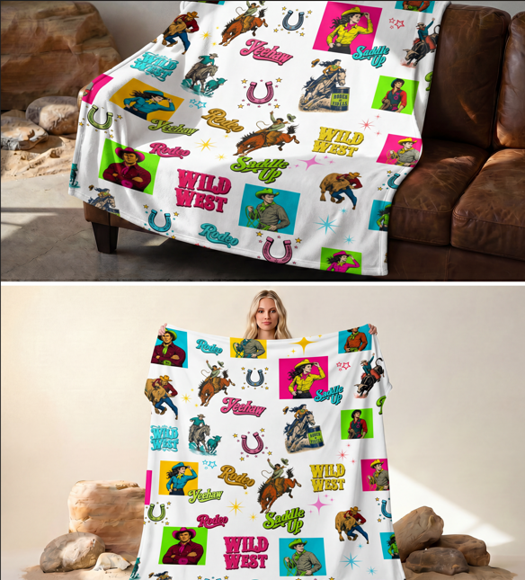 Baha Ranch The Last Roundup Minky Throw Blanket 60" x 80" Made in America