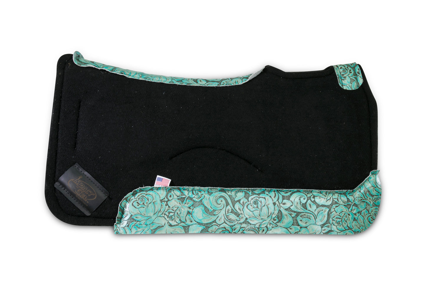 Contour Classic Saddle Pad- Black with Teal Floral Wear Leather