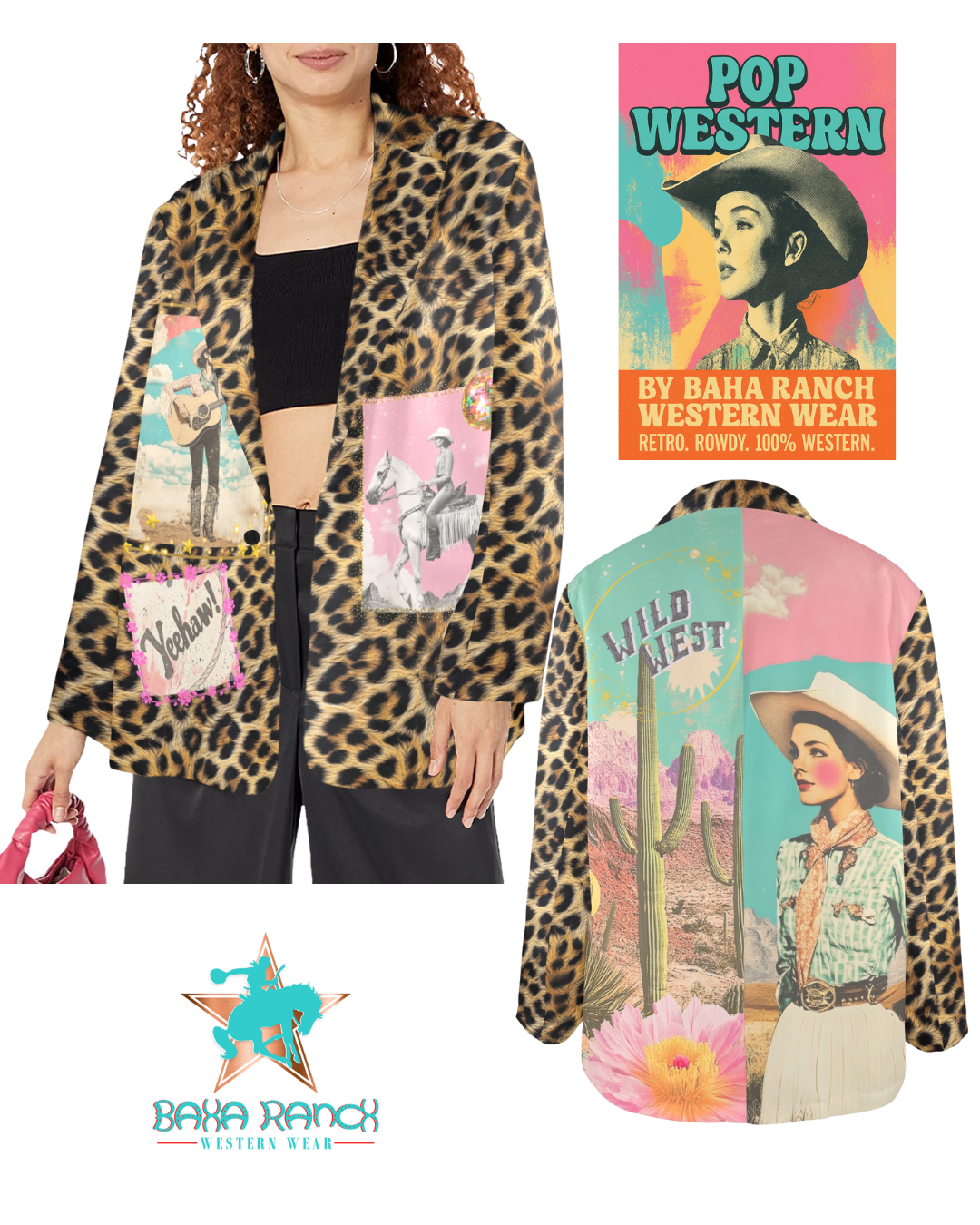 Baha Ranch Retro Pop Western Wild West Leopard Blazer